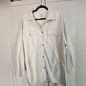 Vigoss Men's Large Faux Leather Shacket Shirt Jacket Ivory Cream Polyurethane